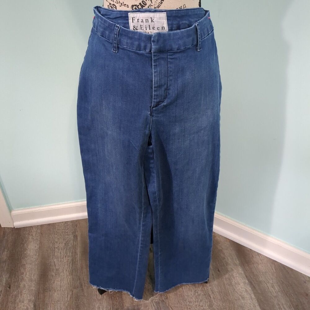 Frank Eileen KINSALE Jeans 6 Blue Crop Mid Rise Raw Hem Cotton Poly…